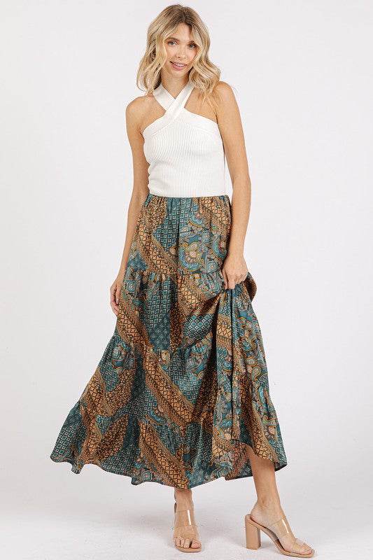 Mittoshop Paisley Patchwork Print Satin Maxi Skirt - Hovatok