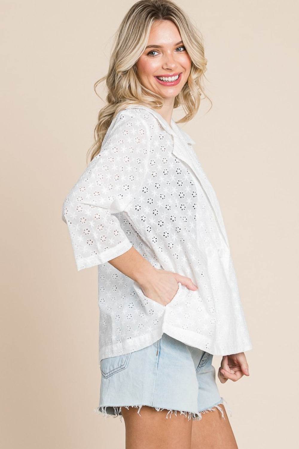 Culture Code Double Breasted Eyelet Jacket with Pockets - Hovatok