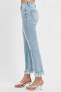 RISEN Full Size Raw Hem Distressed Cropped Flare Jeans Plus Size - Hovatok