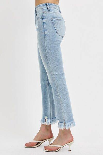 RISEN Full Size Raw Hem Distressed Cropped Flare Jeans Plus Size - Hovatok