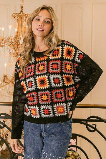 BiBi Granny Square Front Long Sleeve Top - Hovatok