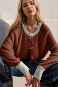 Double Take Contrast Button Up Long Sleeve Cardigan - Hovatok