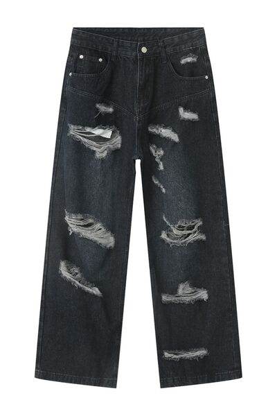 Distressed Wide Leg Pocketed Men's Jeans - Hovatok