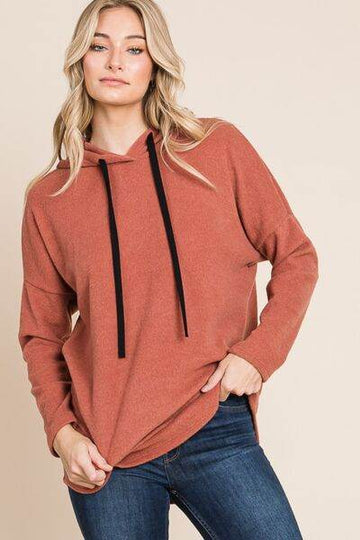 BOMBOM Contrast Drawstring Drop Shoulder Knit Hoodie - Hovatok
