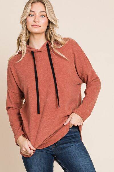 BOMBOM Contrast Drawstring Drop Shoulder Knit Hoodie - Hovatok