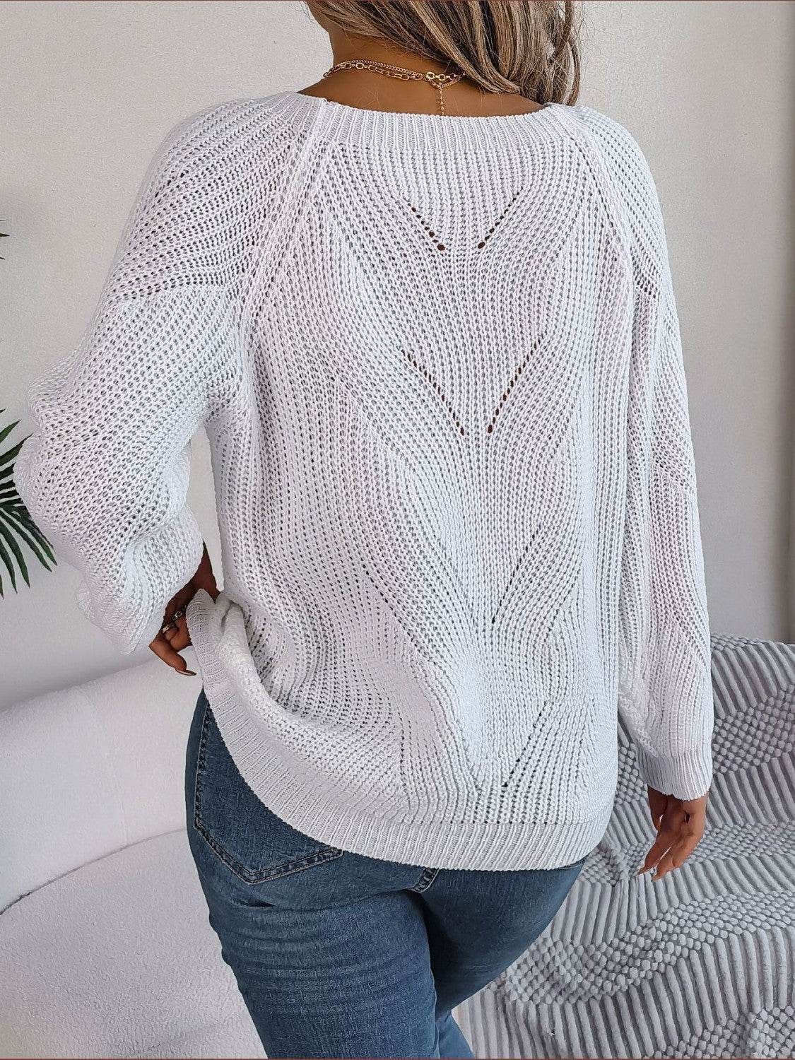 Openwork Buttoned Square Neck Sweater - Hovatok