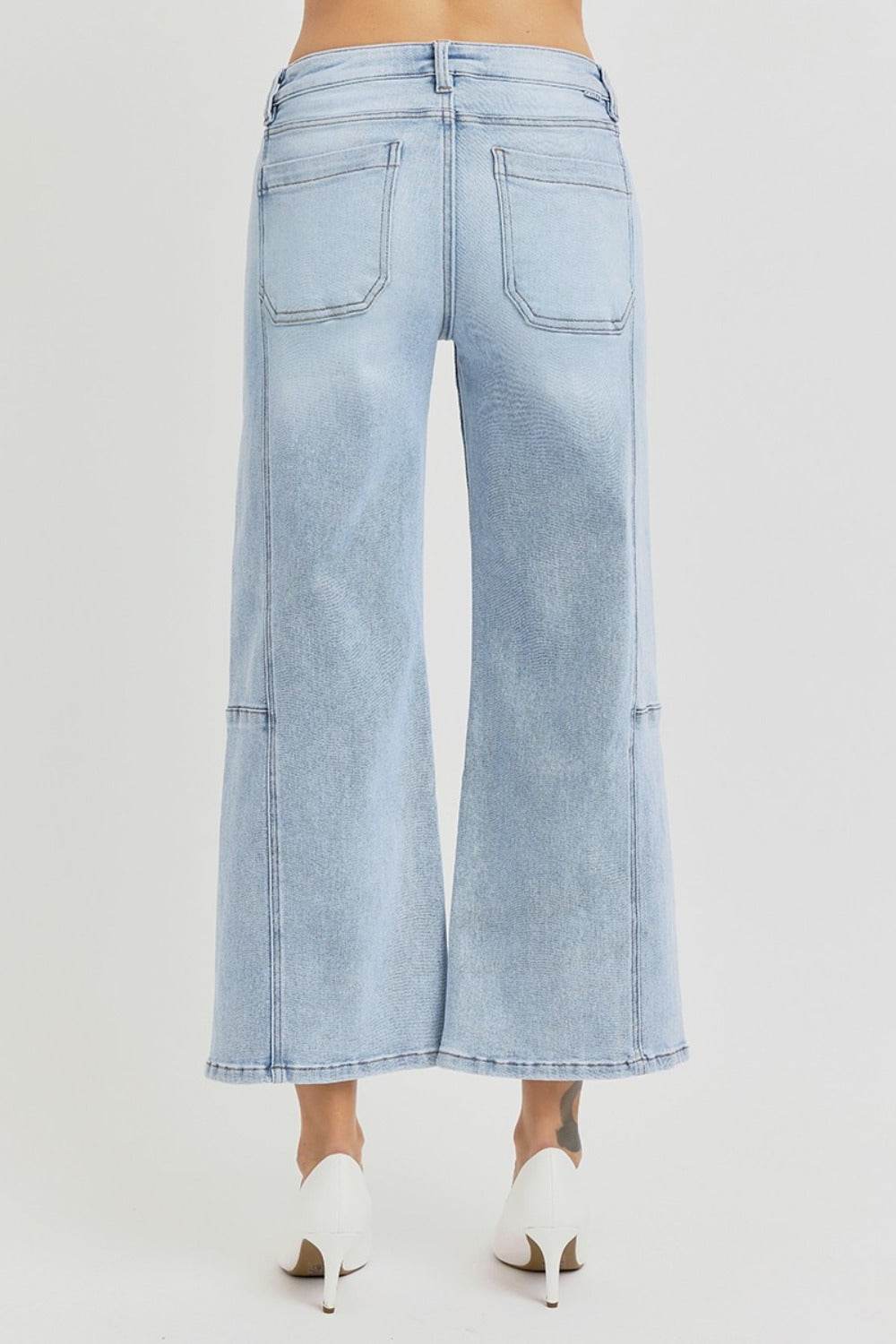 RISEN Full Size High Rise Seamed Detail Wide Leg Crop Jeans - Hovatok