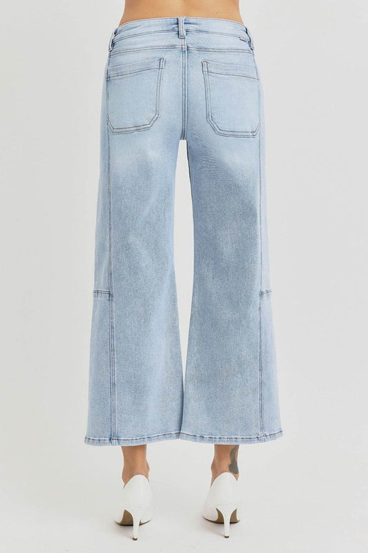 RISEN Full Size High Rise Seamed Detail Wide Leg Crop Jeans - Hovatok