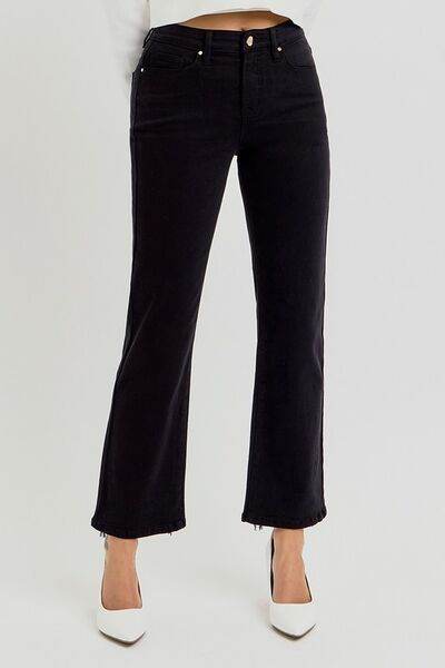 RISEN Full Size Tummy Control Elastic Band High Rise Crop Straight Jeans Plus Size - Hovatok