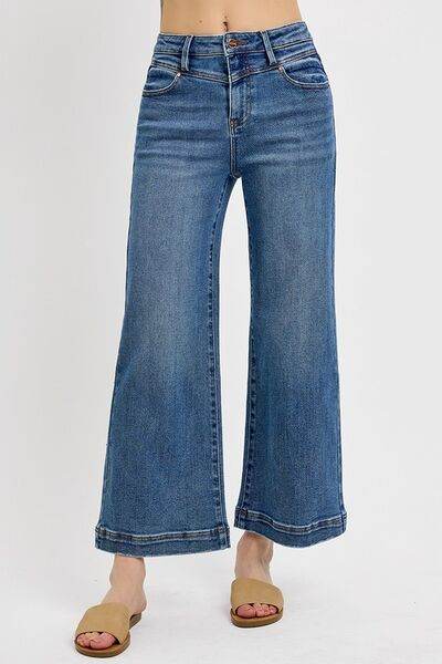 RISEN Full Size High Rise Crop Wide Leg Front Yoke Detail Jeans Plus Size - Hovatok