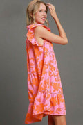 Umgee Full Size Floral Print Ruffle Cap Sleeve Tiered Dress Plus Size - Hovatok