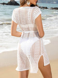 Openwork V-Neck Cap Sleeve Cover-Up - Hovatok
