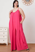 Double Take Full Size Ruffle Trim Tie Back Cami Jumpsuit with Pockets - Hovatok