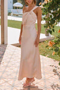 Ruched Single Shoulder Sleeveless Maxi Dress - Hovatok