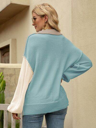 Angel Wings Color Block Dropped Shoulder Sweater - Hovatok