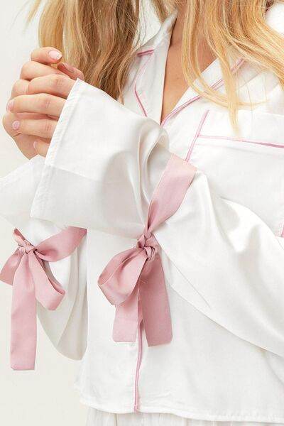 Basic Bae Tied Cuff Collared Neck Top and Frill Shorts Lounge Set - Hovatok