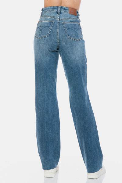 Judy Blue Full Size Tummy Control Cut Raw Hem Straight Jeans - Hovatok