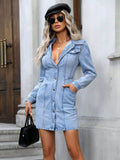 Collared Neck Button Up Denim Dress - Hovatok