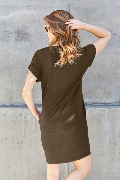 Basic Bae Full Size Round Neck Short Sleeve Dress with Pockets - Hovatok