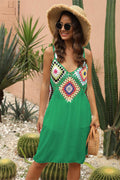 Geometric V-Neck Spaghetti Strap Cover Up Dress - Hovatok
