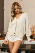 BiBi V-Neck Button Up Dropped Shoulder Cardigan - Hovatok