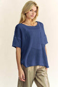 Davi & Dani High-Low Round Neck Knit Top - Hovatok