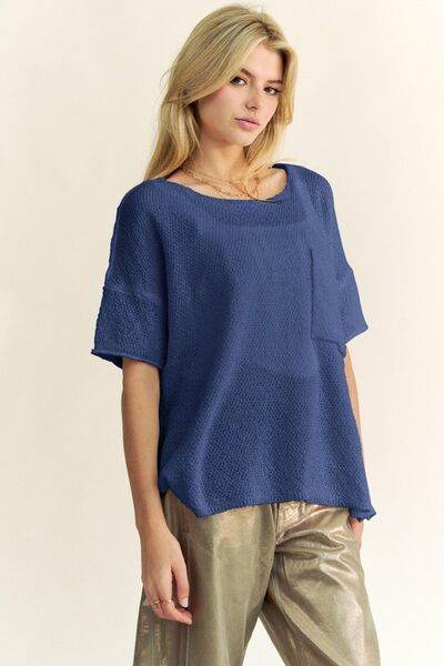 Davi & Dani High-Low Round Neck Knit Top - Hovatok