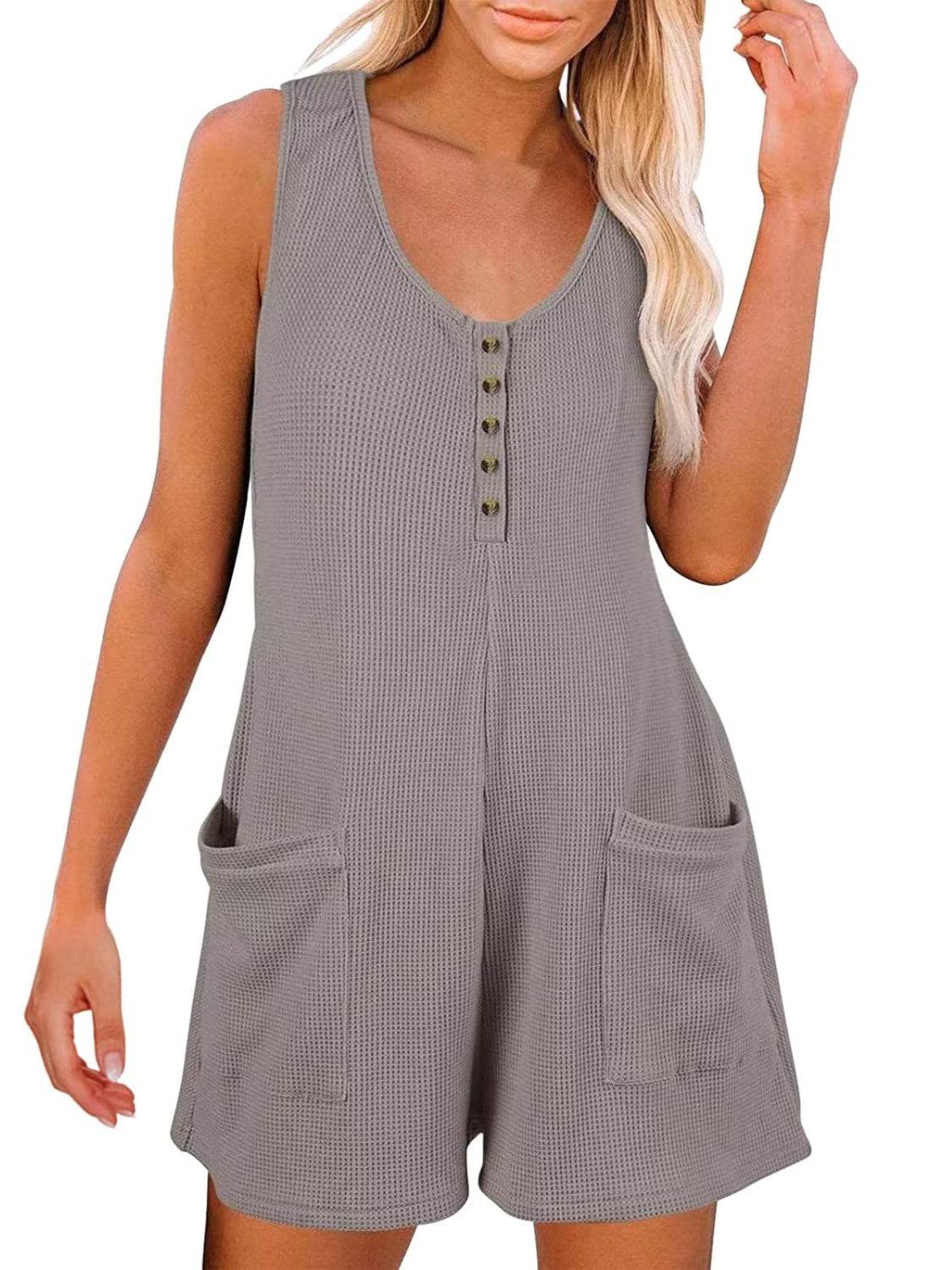 Full Size Pocketed Scoop Neck Sleeveless Romper - Hovatok
