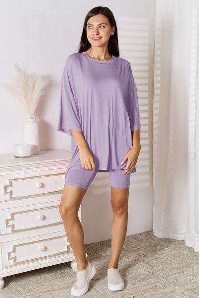 Basic Bae Full Size Soft Rayon Three-Quarter Sleeve Top and Shorts Set - Hovatok
