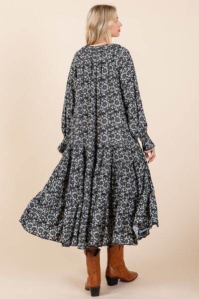 Mittoshop Printed Tie Neck Flounce Sleeve Midi Dress - Hovatok