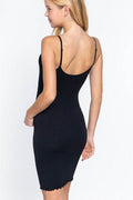 ACTIVE BASIC V-Neck Lace Trim Ribbed Seamless Cami Dress - Hovatok