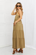 Zenana Full Size Spaghetti Strap Tiered Dress with Pockets in Khaki - Hovatok