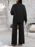 Devine Collared Neck Long Sleeve Top and Pants Set - Hovatok
