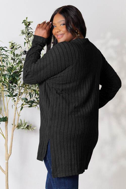 Basic Bae Full Size Ribbed Round Neck Long Sleeve Slit Top - Hovatok