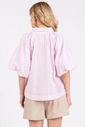 Mittoshop Button Down Striped Puff Sleeve Shirt - Hovatok