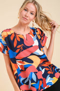 Umgee Full Size Short Sleeved Abstract Print Top Plus Size - Hovatok