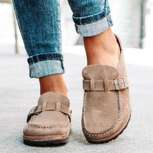 Round Toe Low Heel Buckle Loafers - Hovatok