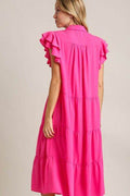 Umgee Full Size Johnny Collar Ruffle Cap Sleeve Tiered Dress Plus Size - Hovatok