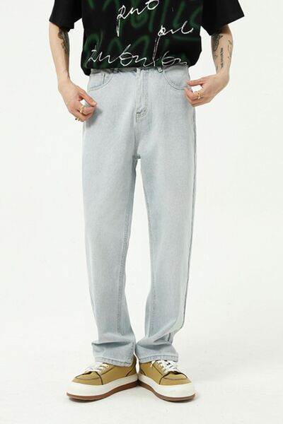 Washed Straight-Leg Slim Jeans - Hovatok