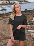 Round Neck Short Sleeve Top and Shorts Sweater Set - Hovatok