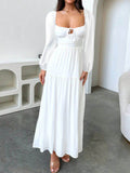 Devine Tie Front Long Sleeve Maxi Dress - Hovatok