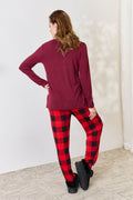 Zenana Full Size Plaid Round Neck Top and Pants Pajama Set - Hovatok