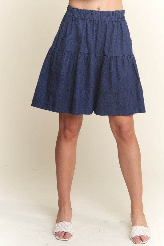 ADORA Elastic Waist Wide Leg Denim Shorts - Hovatok