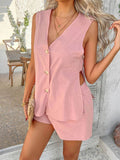 Devine Button Down V-Neck Tank and Shorts Set - Hovatok