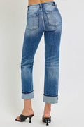 RISEN Full Size High Rise Crop Straight Roll Up Jeans - Hovatok