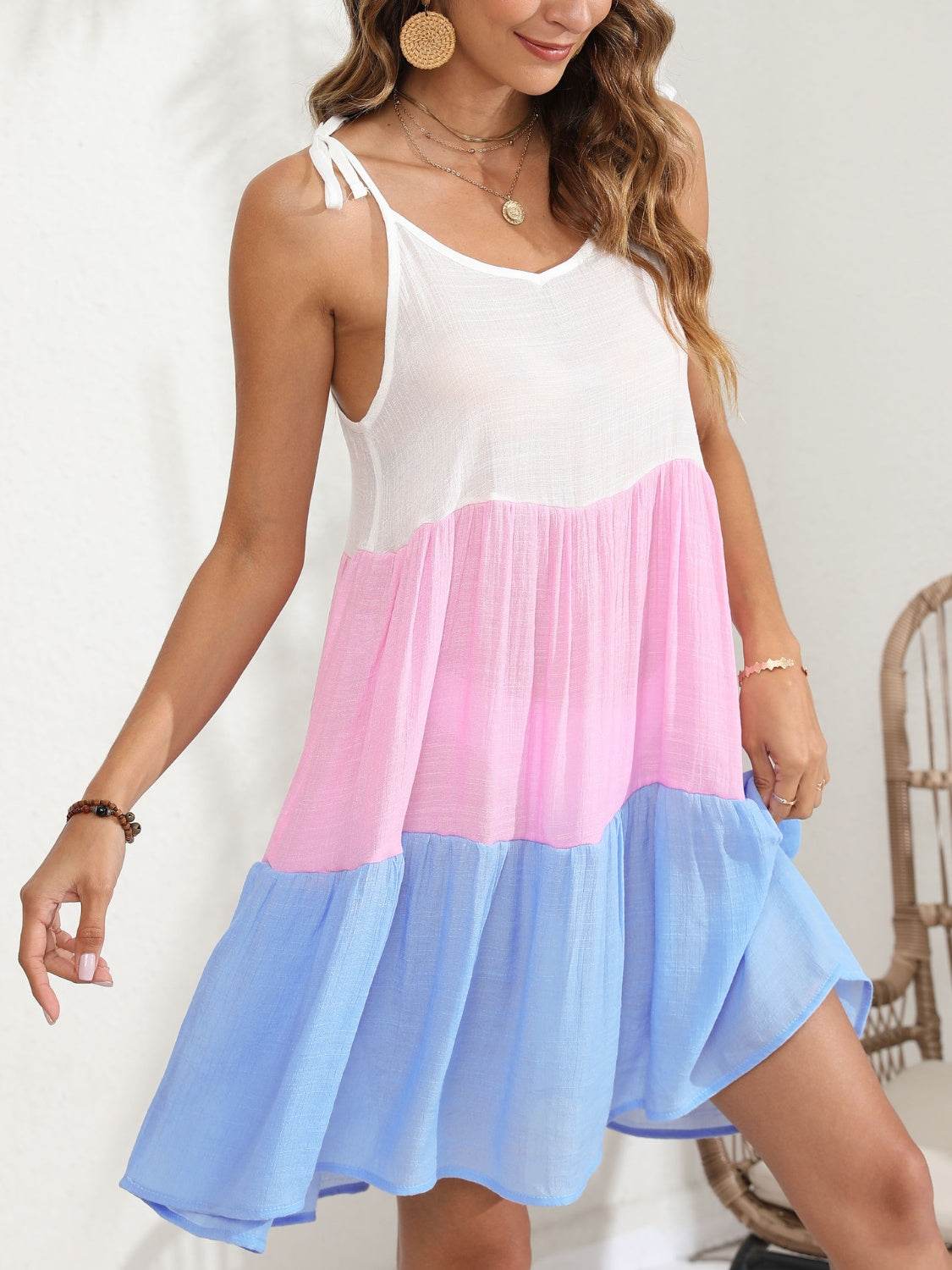 Color Block Spaghetti Strap Cover-Up Dress - Hovatok