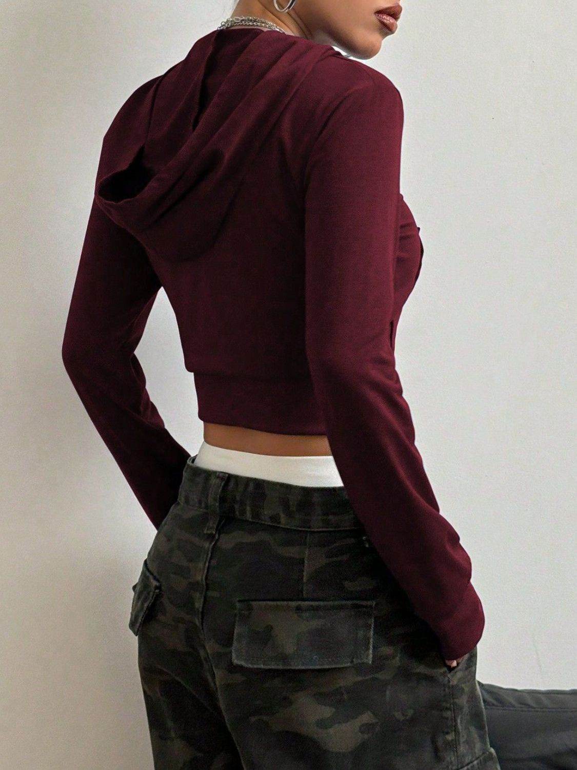 Letter Graphic Zip Up Long Sleeve Hoodie - Hovatok