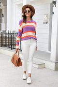 Angel Wings Color Block Round Neck Dropped Shoulder Sweater - Hovatok