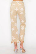RISEN Full Size High Rise Star Printed Frayed Hem Jeans - Hovatok