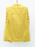 Full Size Button Down Raw Hem Sleeveless Denim Jacket Plus Size - Hovatok